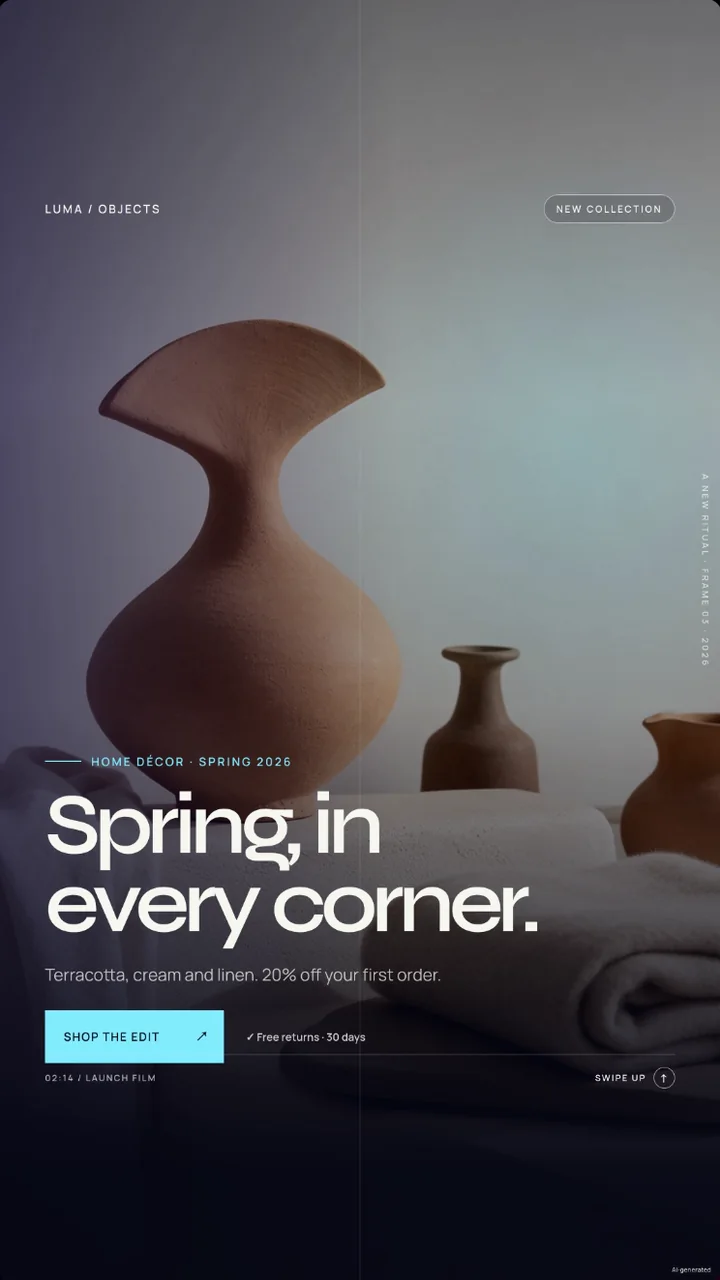 Stories ad: Spring, in every corner. A terracotta vase on folded linen