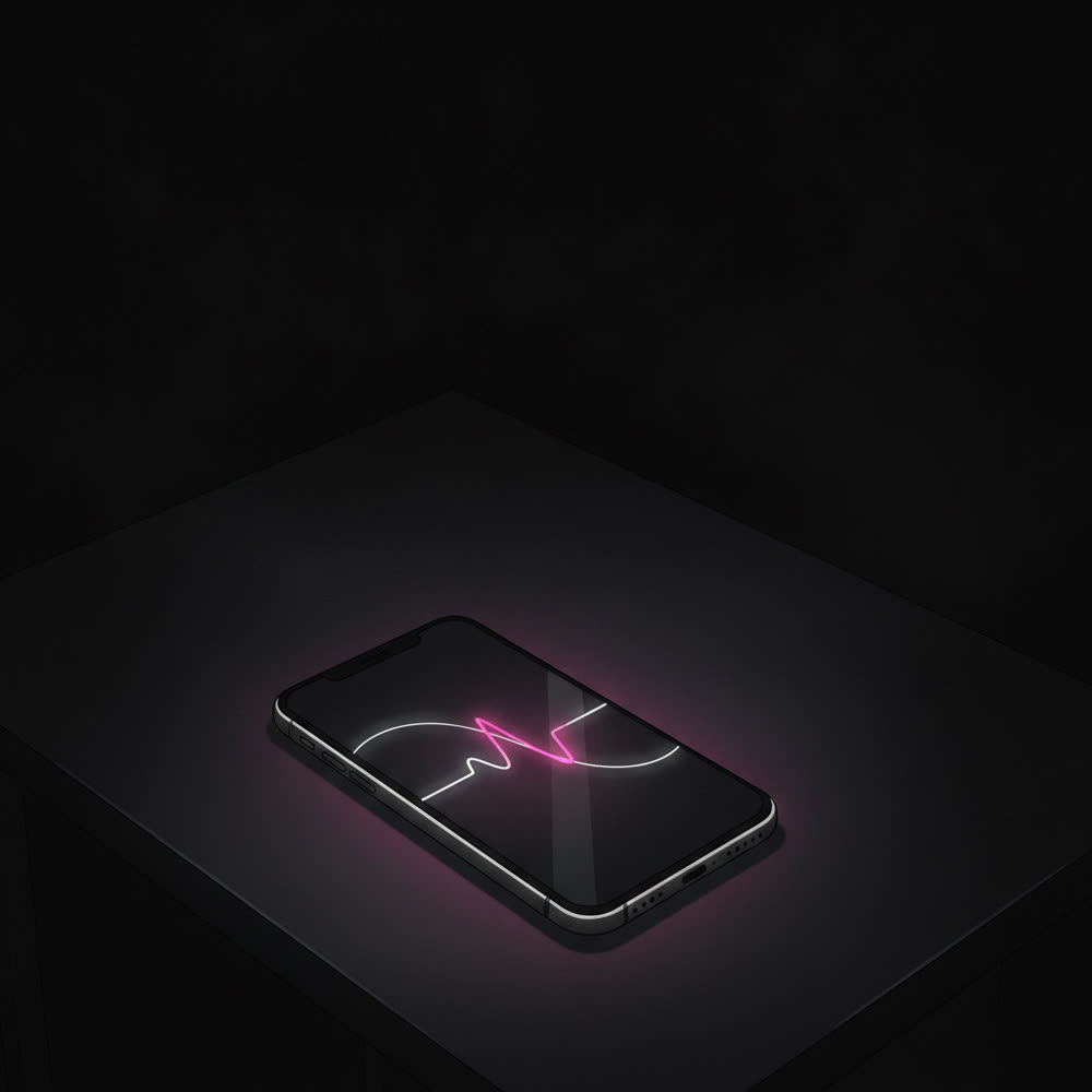 Minimal phone concept with a magenta light trail