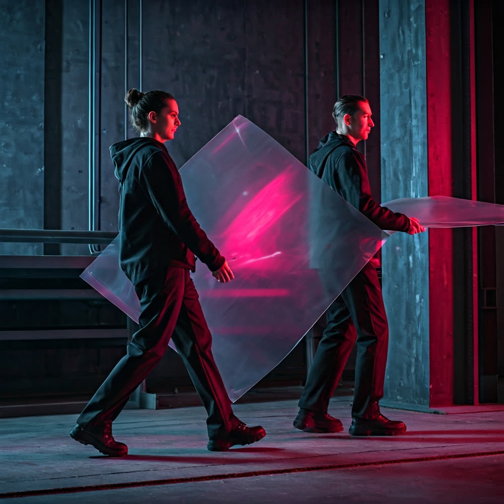 Futuristic fashion campaign with a translucent sculpture