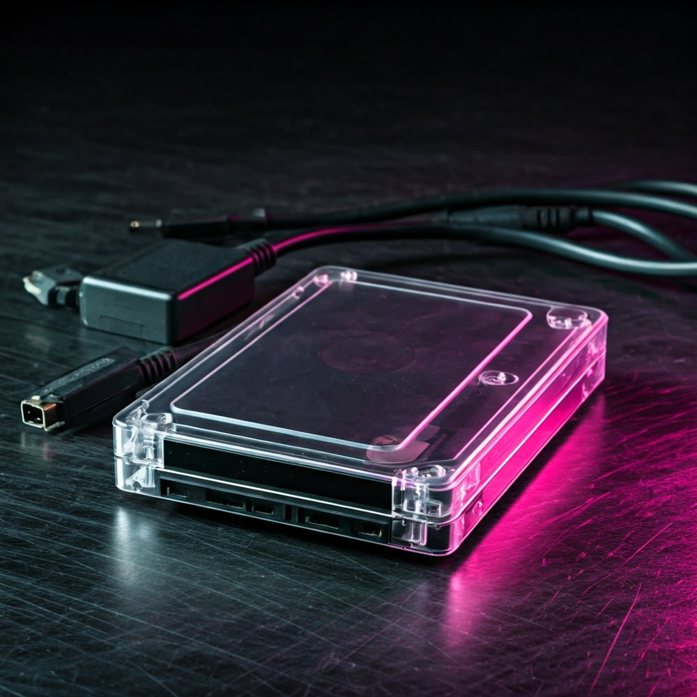 Transparent data drive lit in hot pink